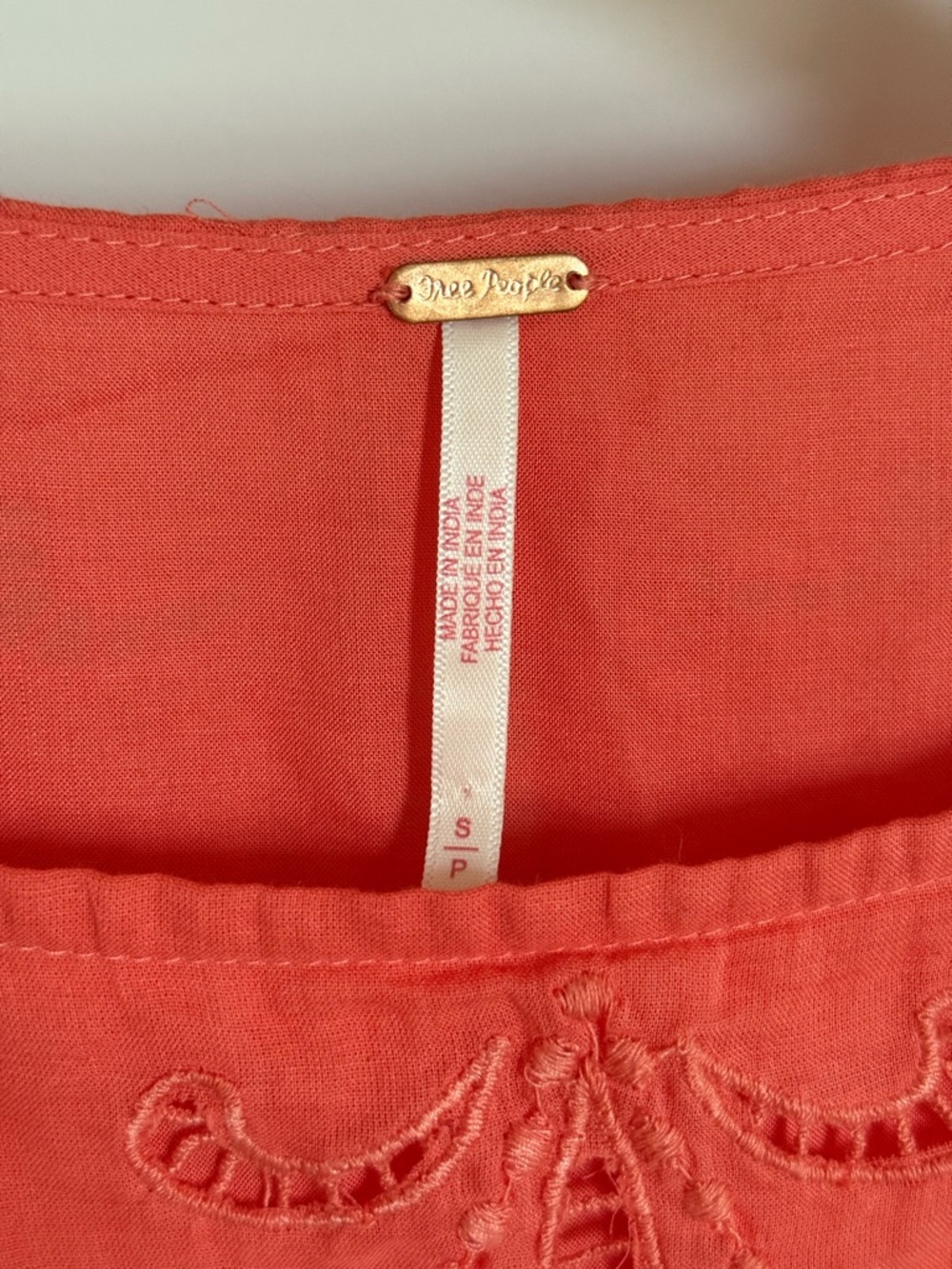 Free People Winifred Mini Dress Red Guava Coral Lace Tassel 100% Cotton Small - Picture 11 of 15